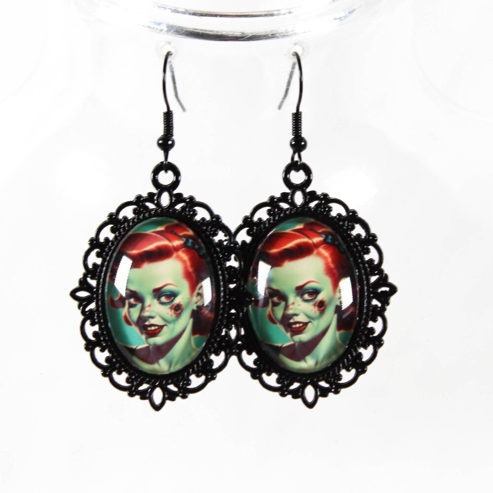 🔨 Dead Cute Darling Zombie Pinup Earrings Gothic Rockabilly Horror Jewelry